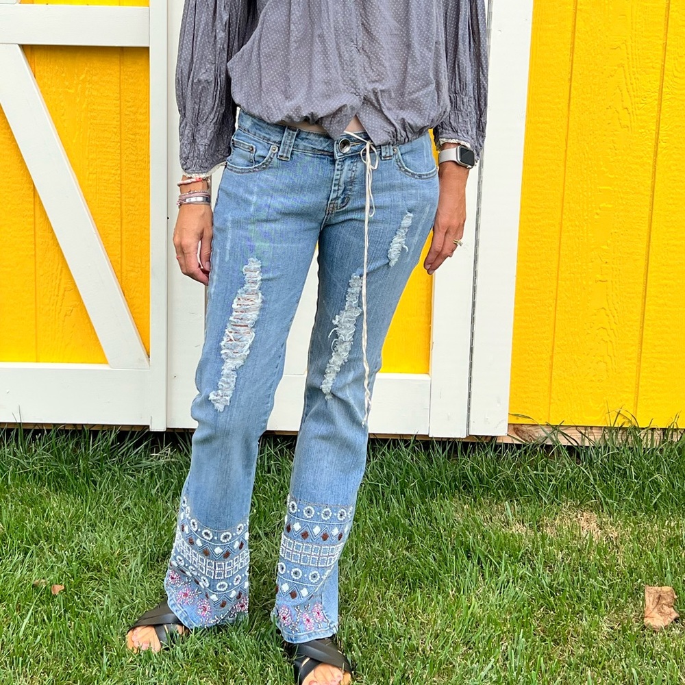 Bare Feet Shoes Super Low Rise Stretch Bootcut Denim Jeans. View 2
